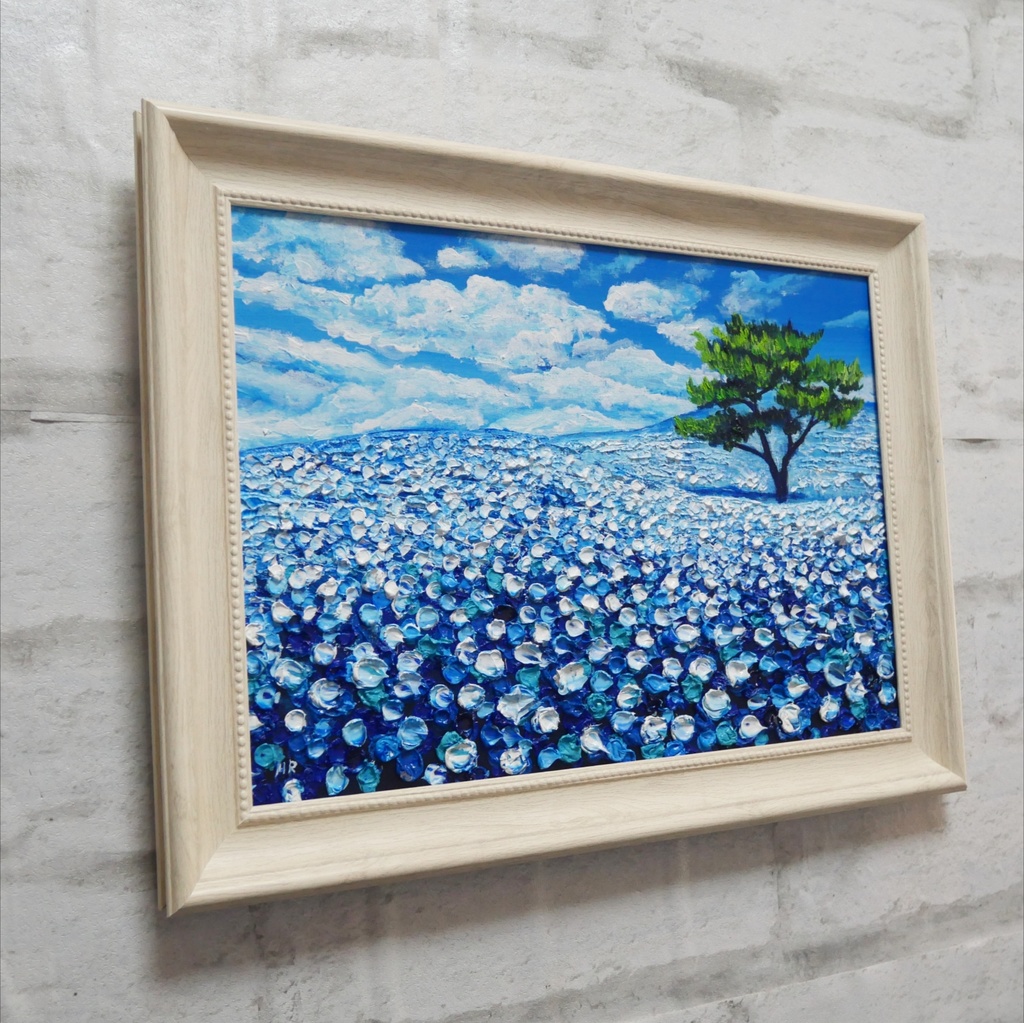 油絵 油彩 油彩画 絵画【ネモフィラの丘】