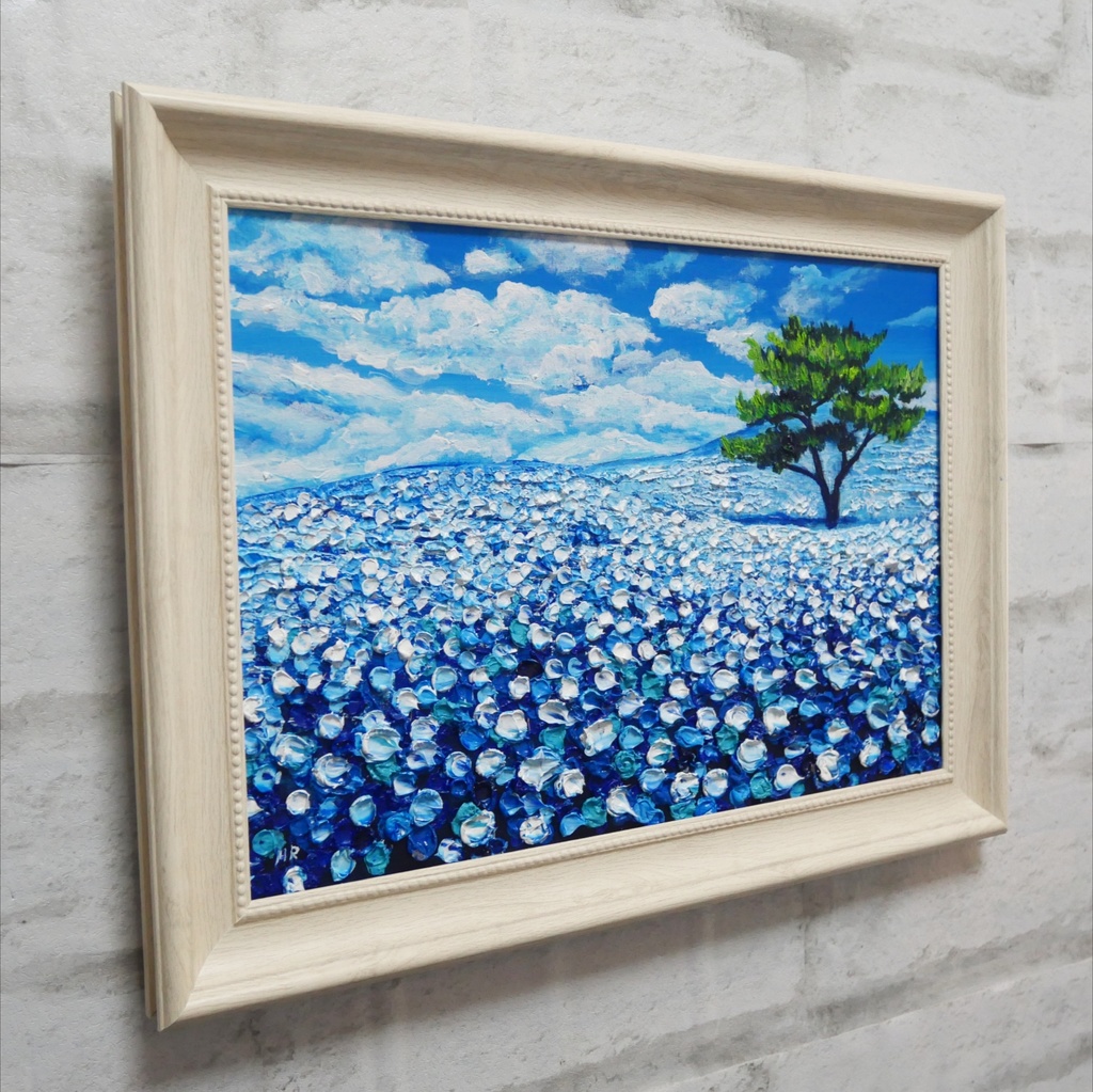 油絵 油彩 油彩画 絵画【ネモフィラの丘】