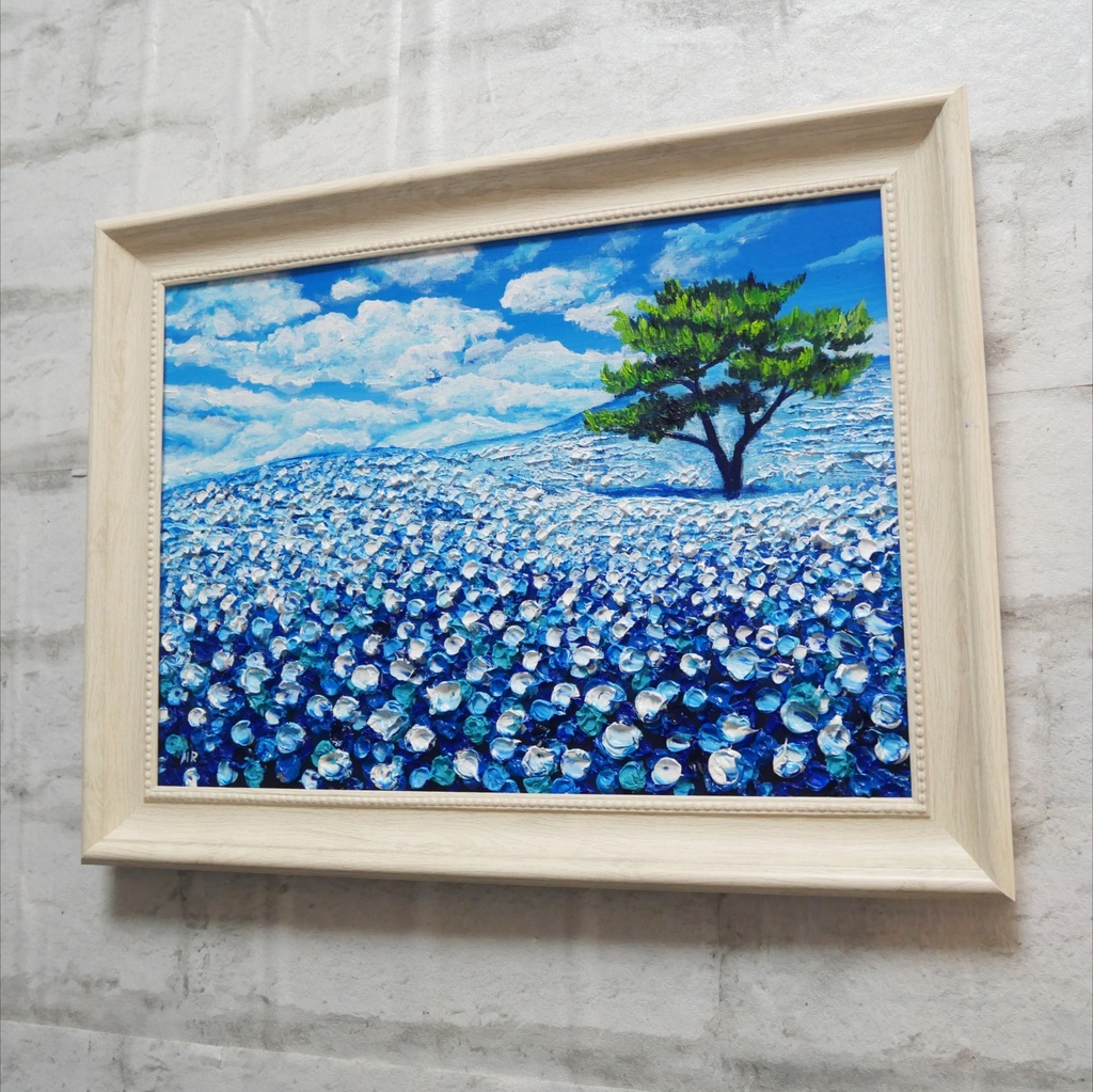油絵 油彩 油彩画 絵画【ネモフィラの丘】