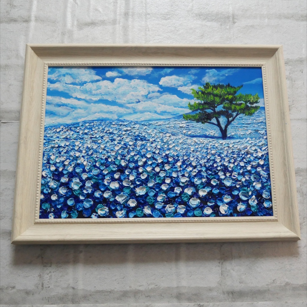 油絵 油彩 油彩画 絵画【ネモフィラの丘】