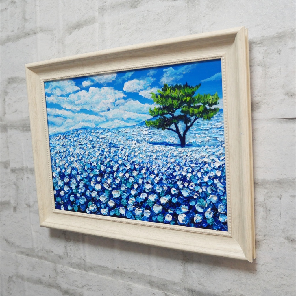 油絵 油彩 油彩画 絵画【ネモフィラの丘】