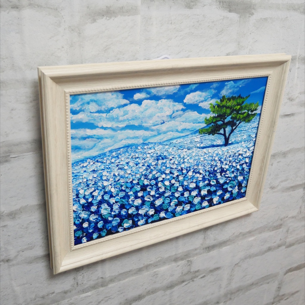 油絵 油彩 油彩画 絵画【ネモフィラの丘】
