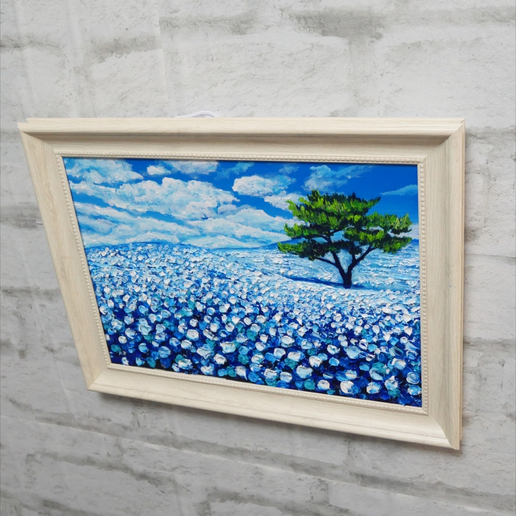 油絵 油彩 油彩画 絵画【ネモフィラの丘】