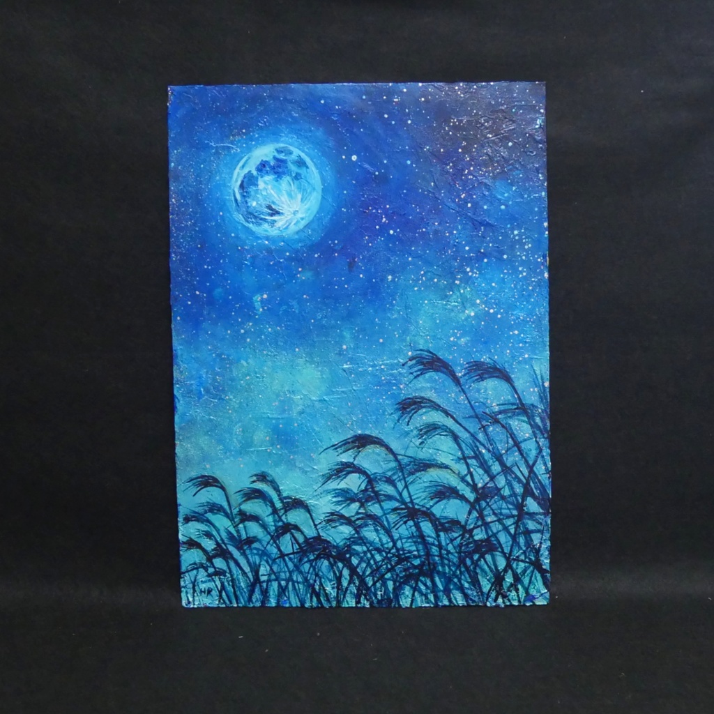 油絵 油彩 油彩画 絵 絵画 【青のお月見】
