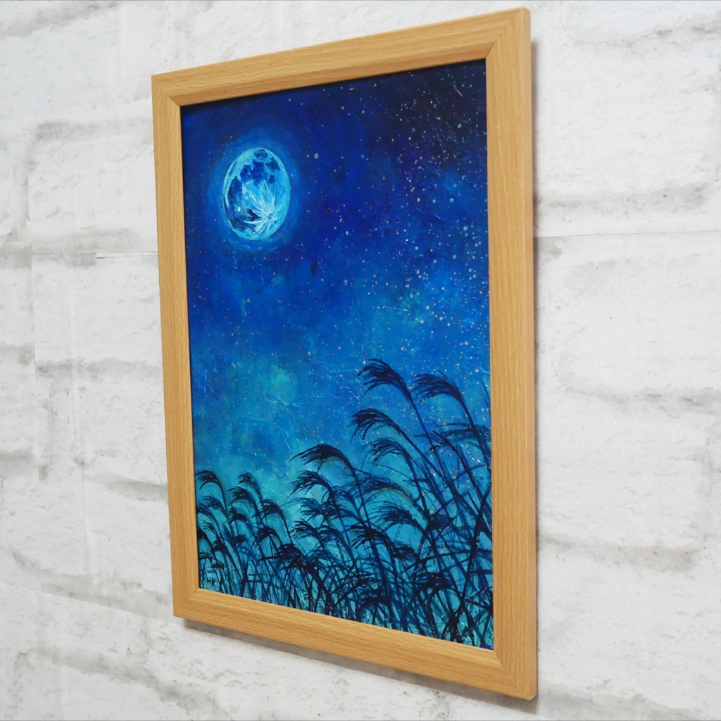 油絵 油彩 油彩画 絵 絵画 【青のお月見】
