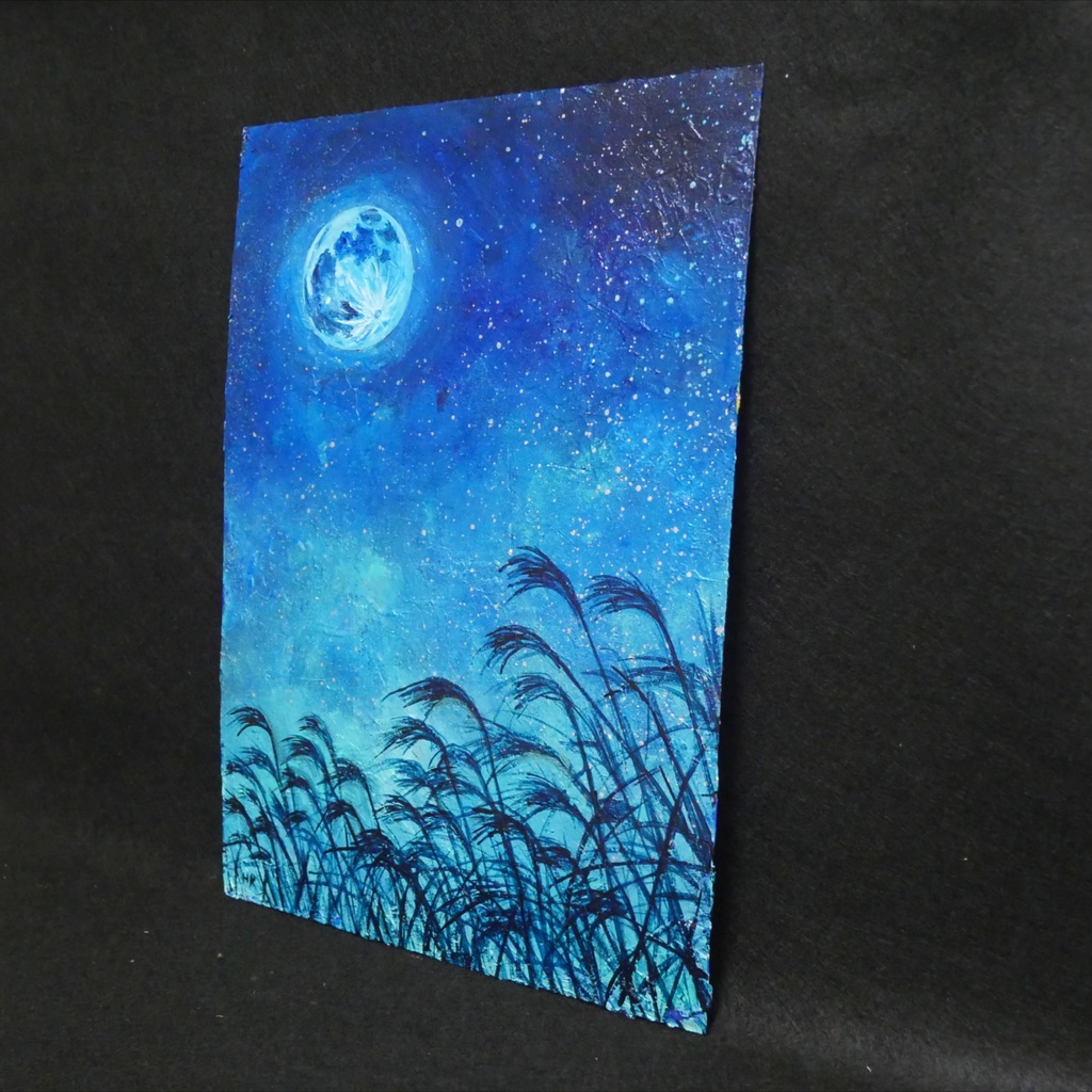 油絵 油彩 油彩画 絵 絵画 【青のお月見】
