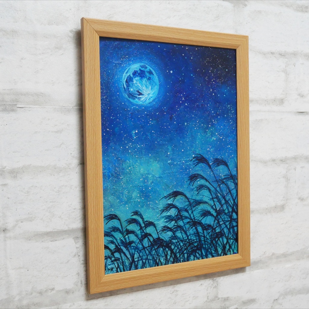 油絵 油彩 油彩画 絵 絵画 【青のお月見】