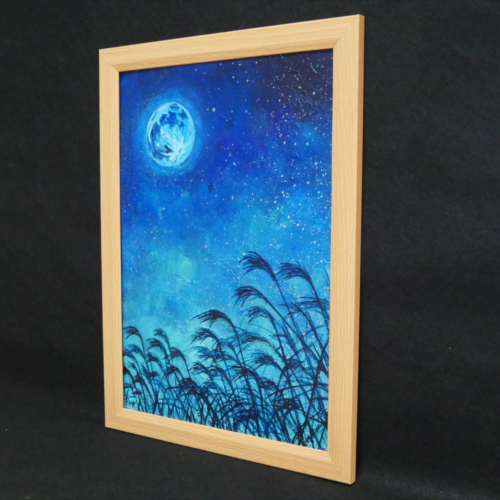 油絵 油彩 油彩画 絵 絵画 【青のお月見】