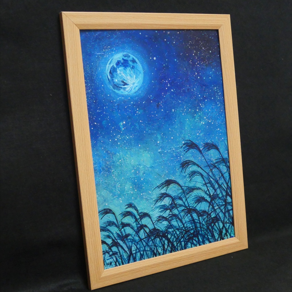 油絵 油彩 油彩画 絵 絵画 【青のお月見】