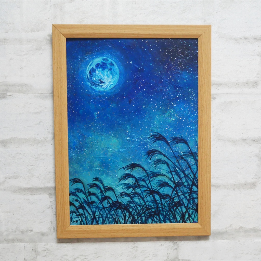 油絵 油彩 油彩画 絵 絵画 【青のお月見】