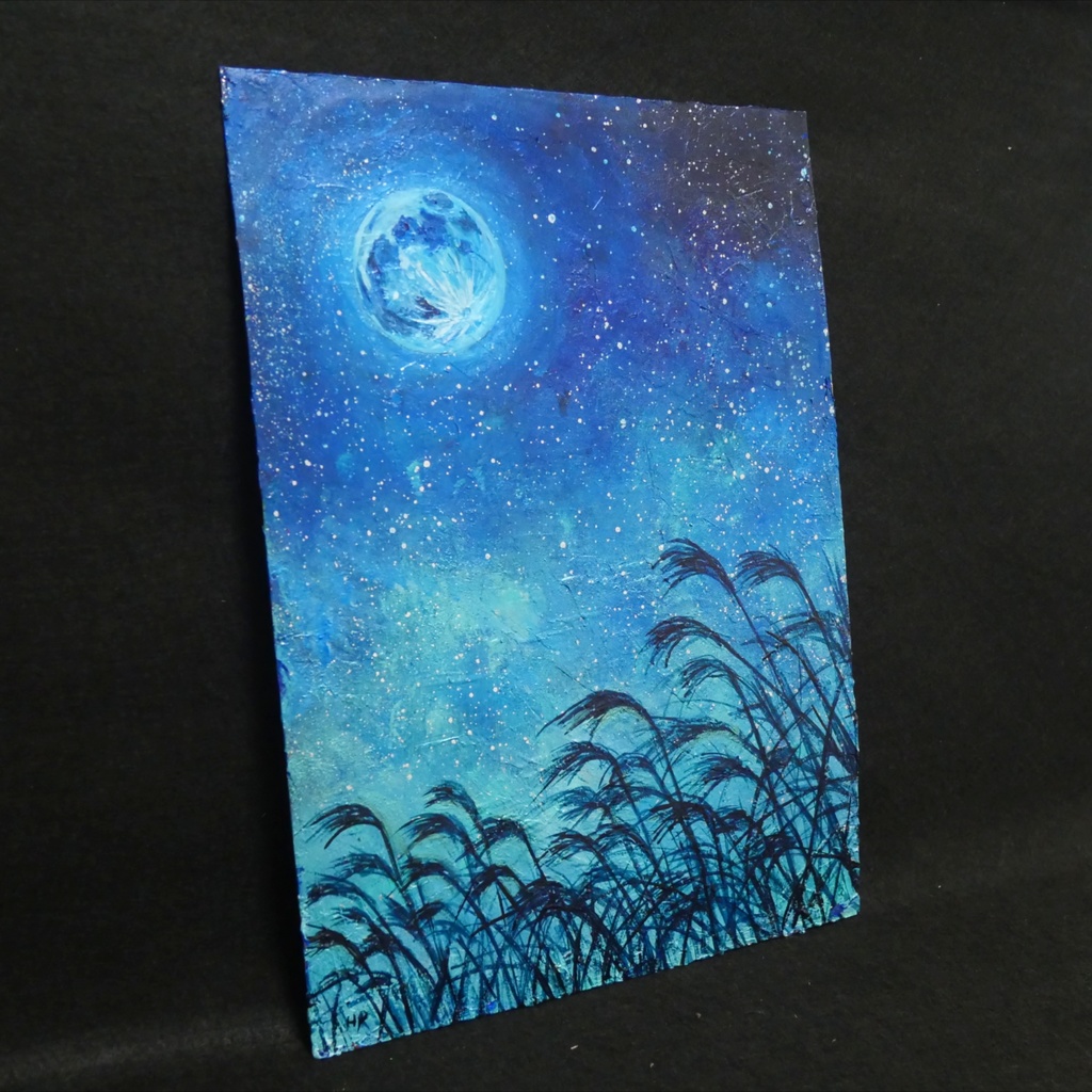 油絵 油彩 油彩画 絵 絵画 【青のお月見】