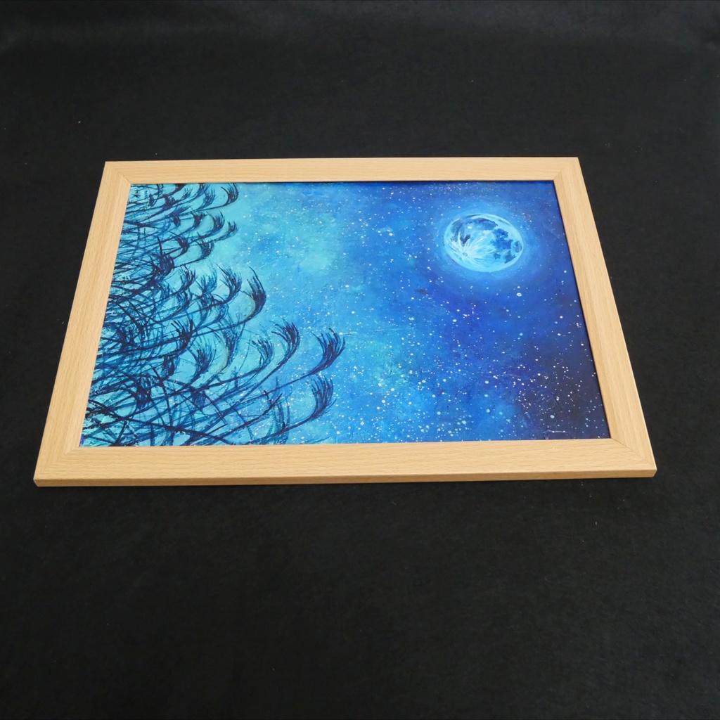 油絵 油彩 油彩画 絵 絵画 【青のお月見】