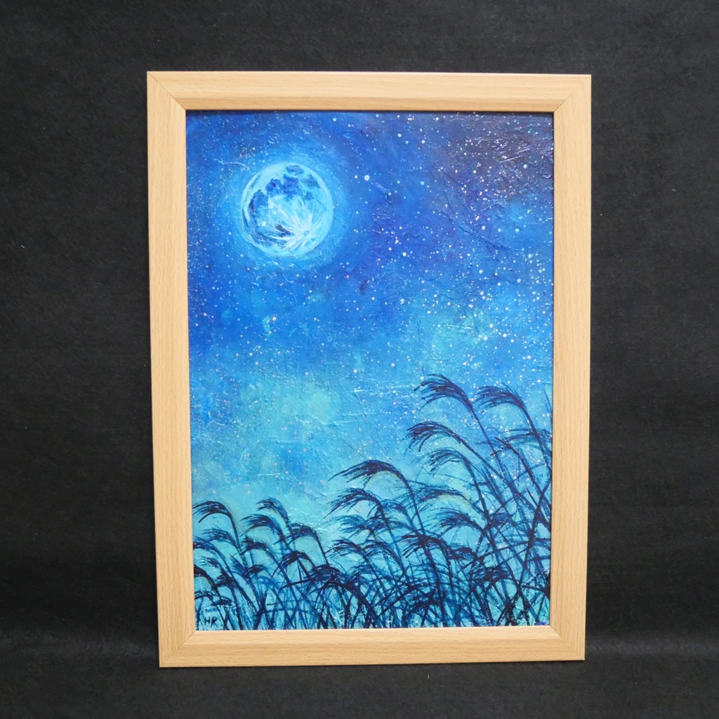 油絵 油彩 油彩画 絵 絵画　【青のお月見】 