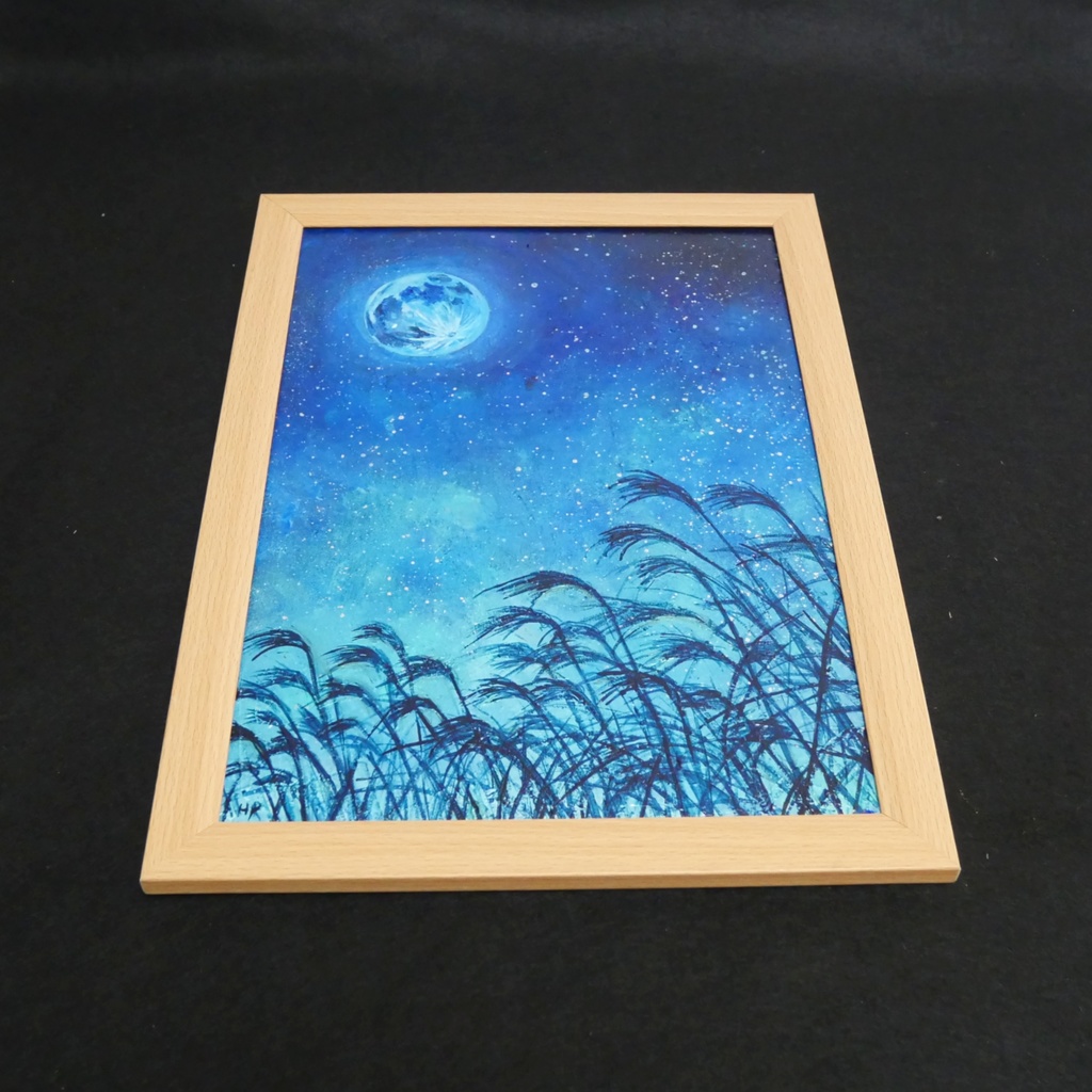 油絵 油彩 油彩画 絵 絵画 【青のお月見】