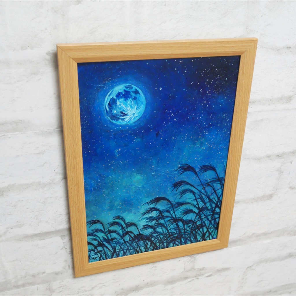 油絵 油彩 油彩画 絵 絵画 【青のお月見】