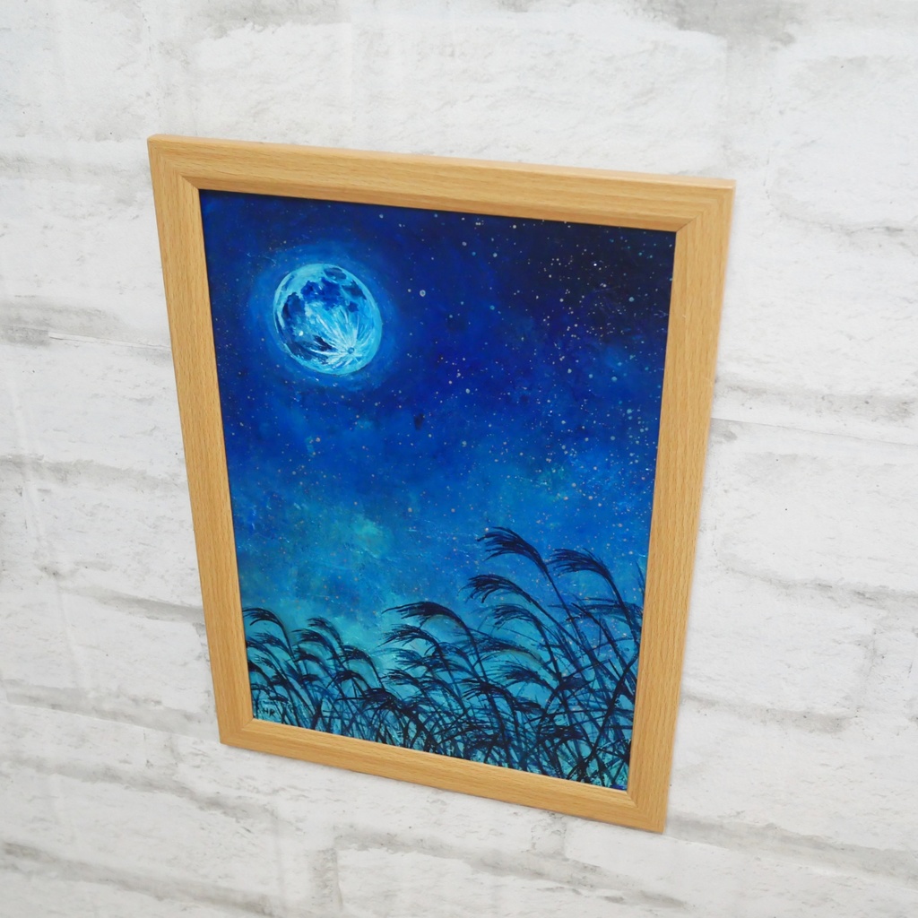 油絵 油彩 油彩画 絵 絵画 【青のお月見】