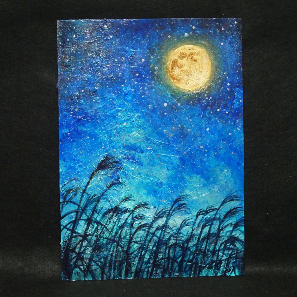 油絵 油彩 油彩画 絵 絵画【お月見のススキ】