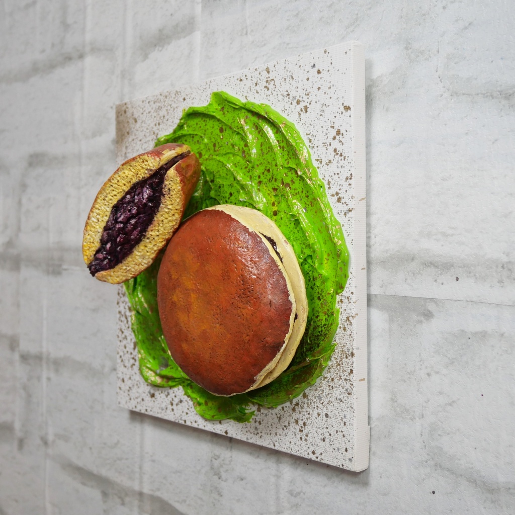 油絵 油彩 油彩画 絵 絵画 【抹茶の上のどら焼き】