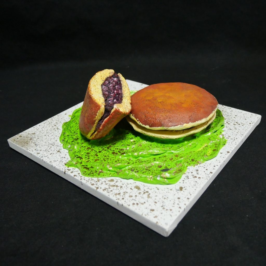 油絵 油彩 油彩画 絵 絵画 【抹茶の上のどら焼き】