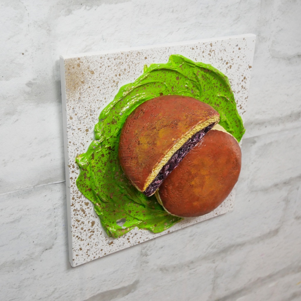 油絵 油彩 油彩画 絵 絵画 【抹茶の上のどら焼き】