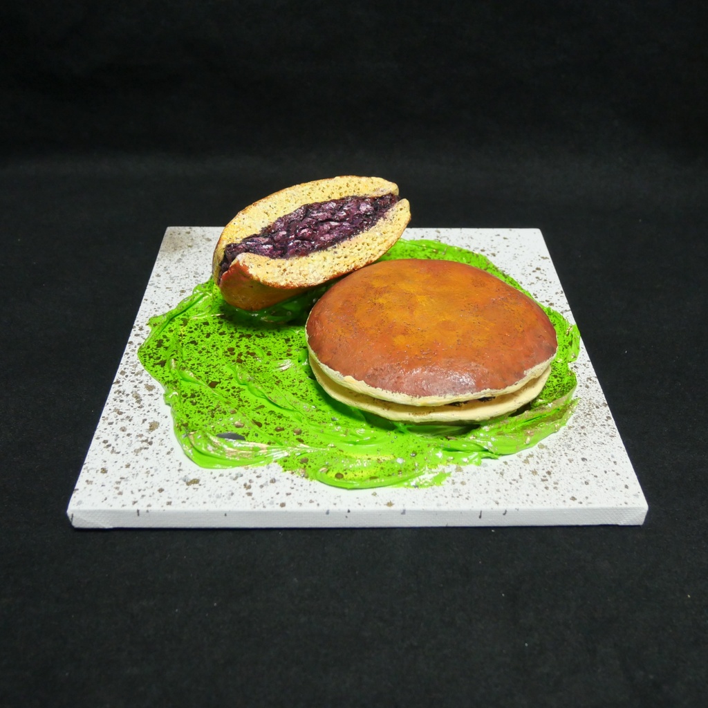 油絵 油彩 油彩画 絵 絵画 【抹茶の上のどら焼き】