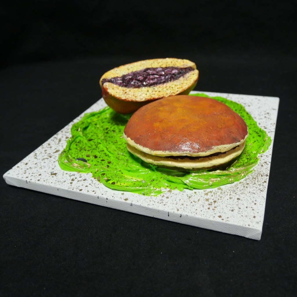 油絵 油彩 油彩画 絵 絵画 【抹茶の上のどら焼き】