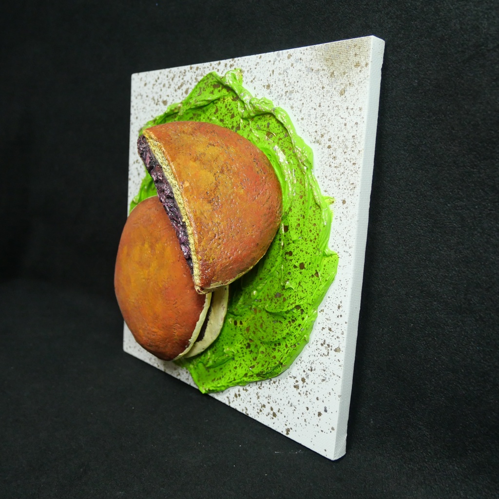 油絵 油彩 油彩画 絵 絵画 【抹茶の上のどら焼き】