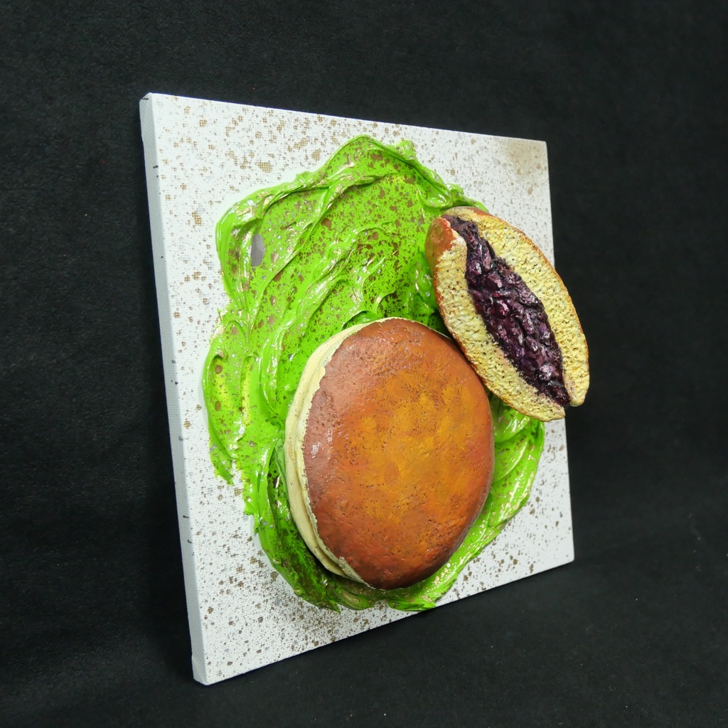 油絵 油彩 油彩画 絵 絵画 【抹茶の上のどら焼き】