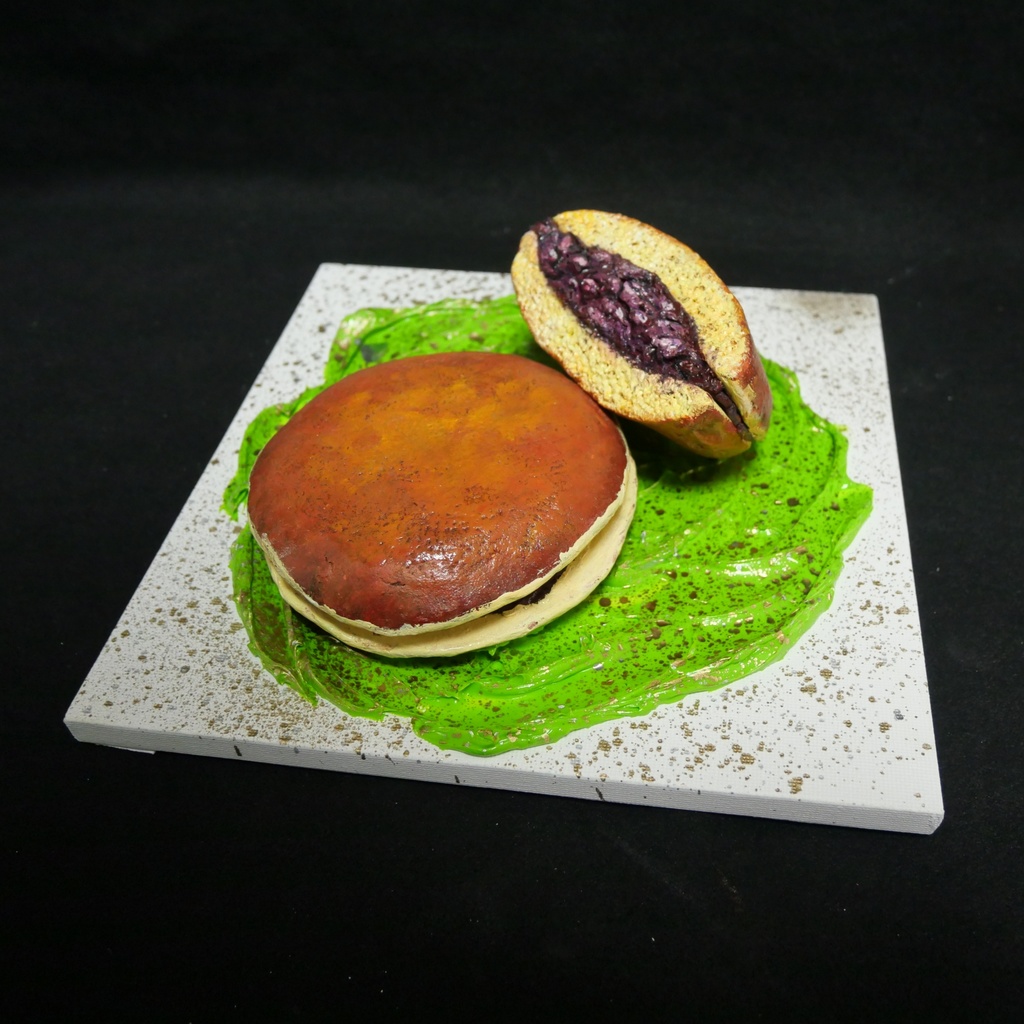 油絵 油彩 油彩画 絵 絵画 【抹茶の上のどら焼き】