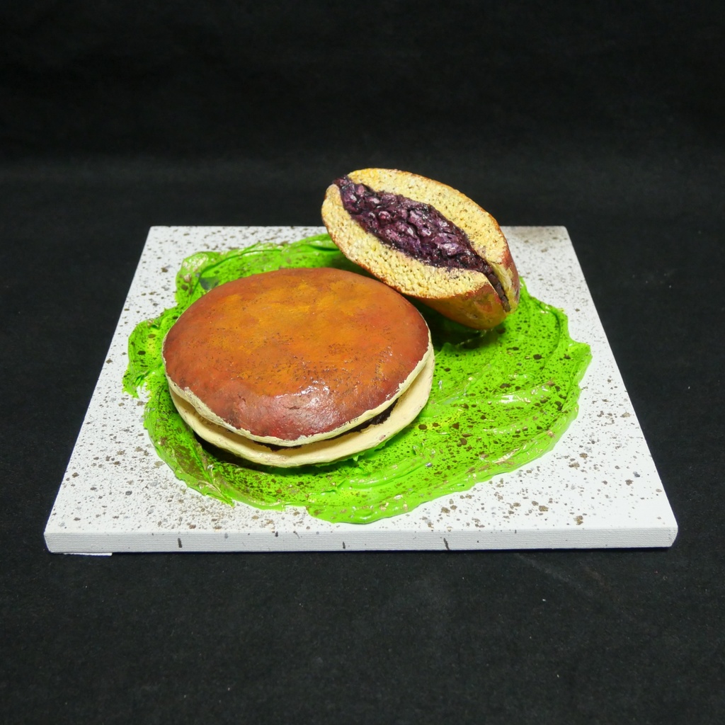 油絵 油彩 油彩画 絵 絵画 【抹茶の上のどら焼き】