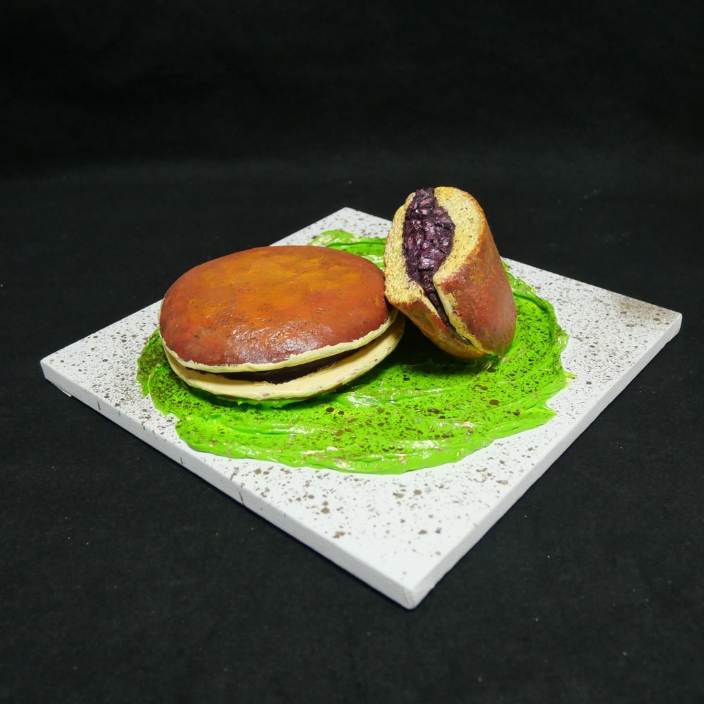 油絵 油彩 油彩画 絵 絵画 【抹茶の上のどら焼き】