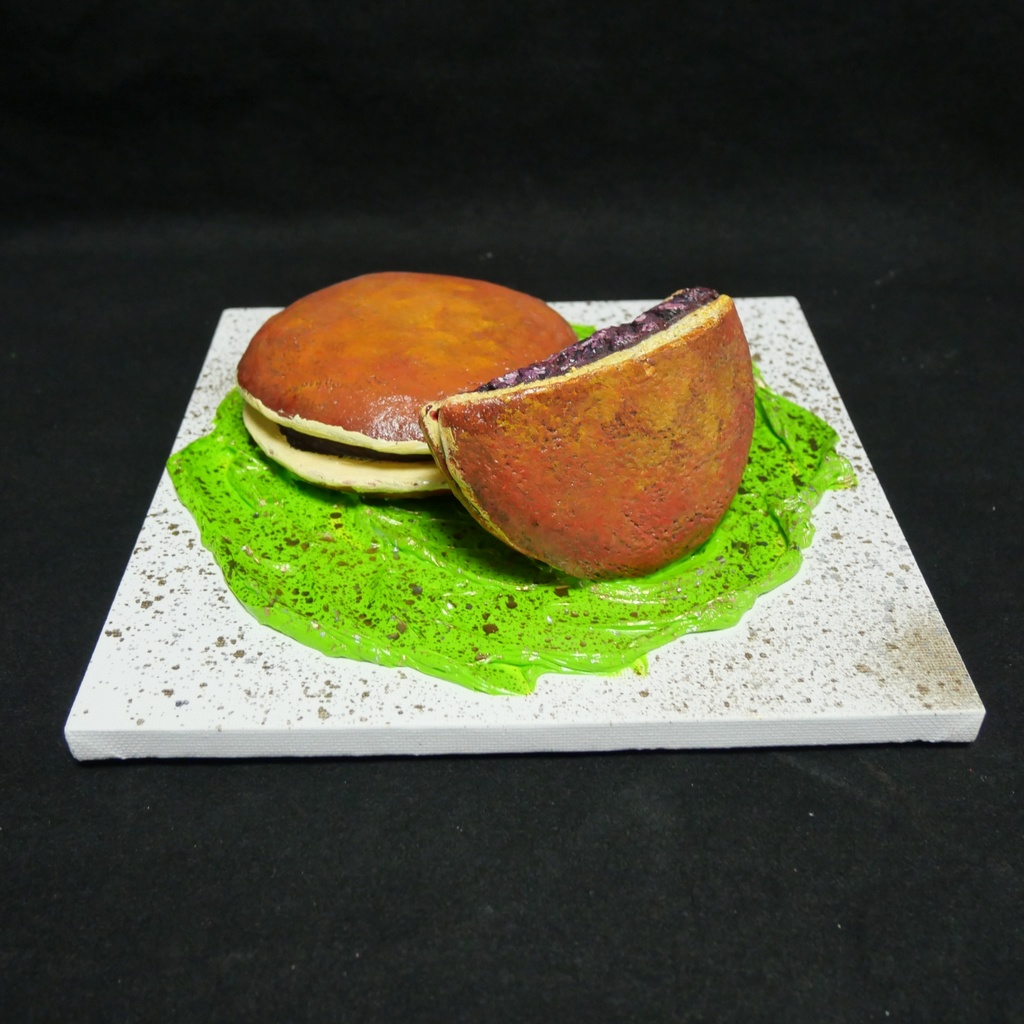 油絵 油彩 油彩画 絵 絵画 【抹茶の上のどら焼き】