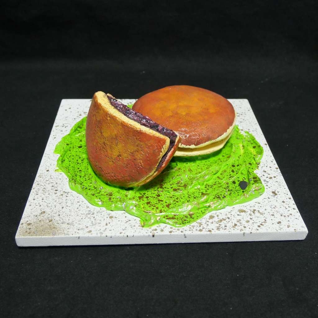 油絵 油彩 油彩画 絵 絵画 【抹茶の上のどら焼き】