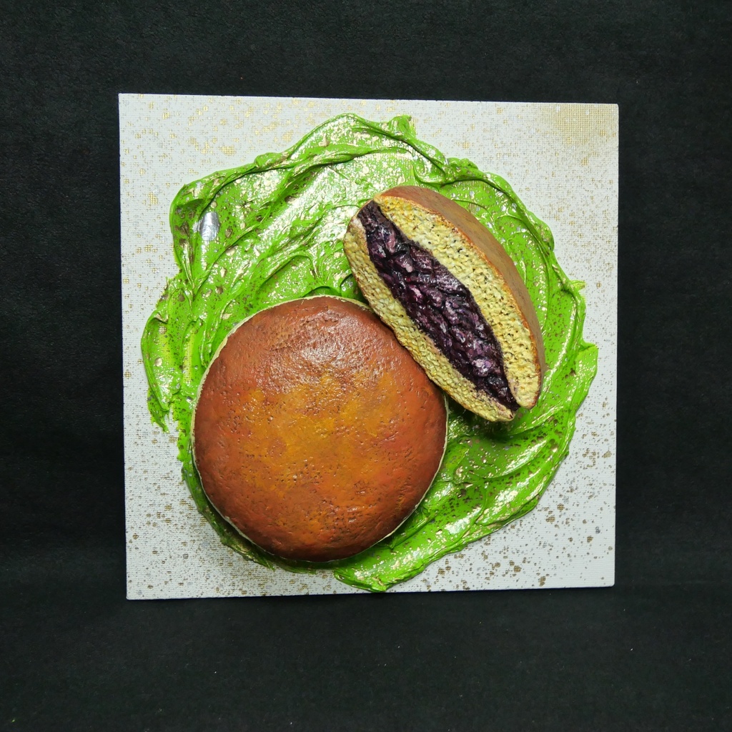 油絵 油彩 油彩画 絵 絵画 【抹茶の上のどら焼き】