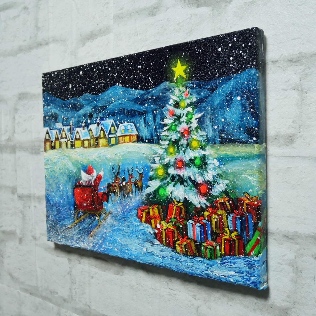 油絵 油彩 油彩画 絵 絵画 【聖夜の贈り物】