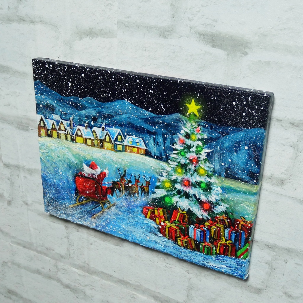 油絵 油彩 油彩画 絵 絵画 【聖夜の贈り物】