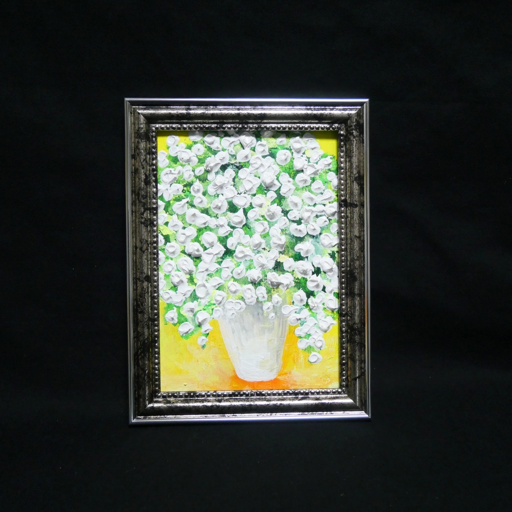 油絵 ミニ絵画2L【かすみ草】