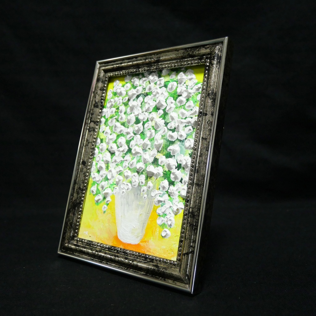 油絵 ミニ絵画2L【かすみ草】