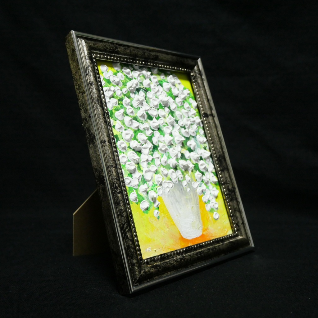 油絵 ミニ絵画2L【かすみ草】