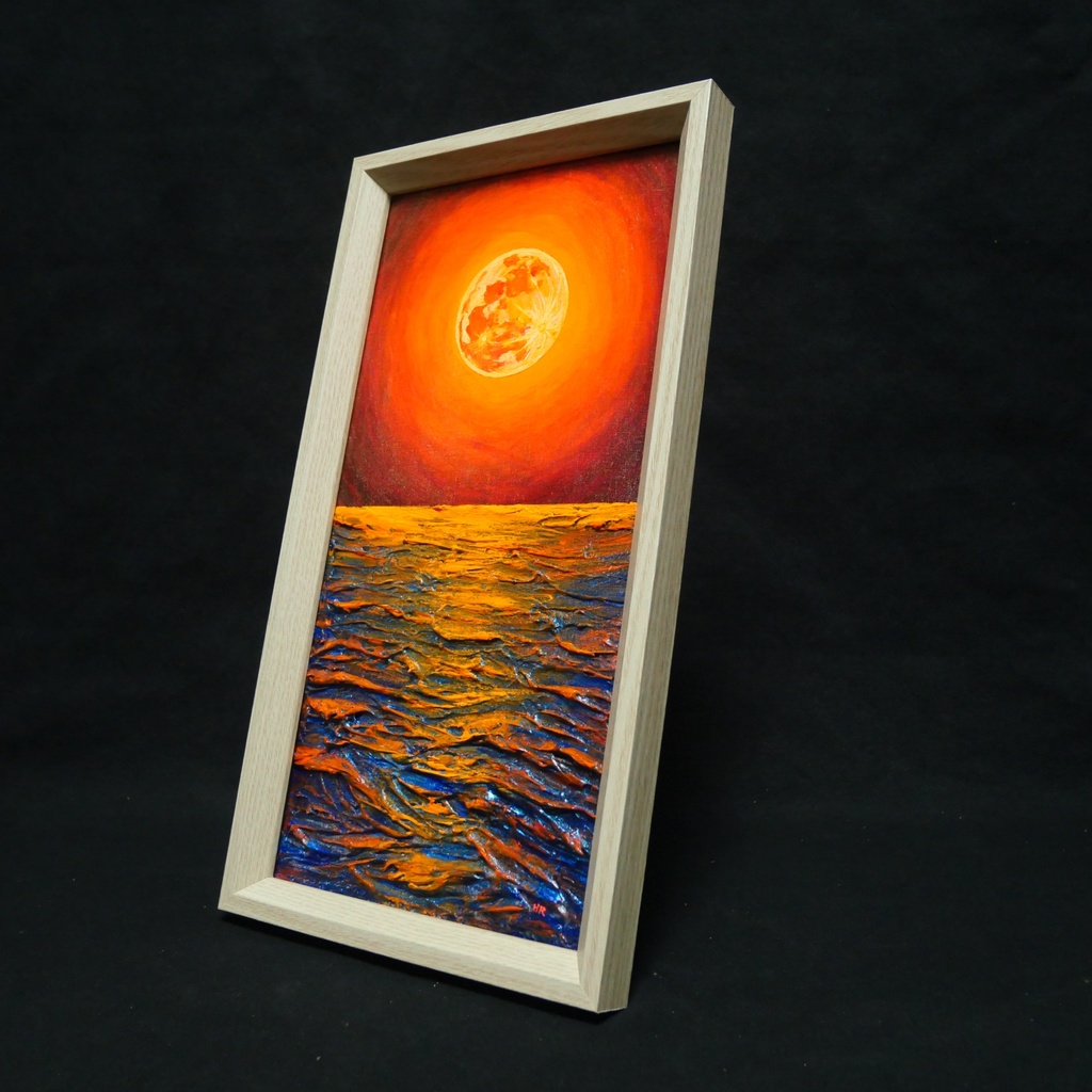 油絵 油彩 油彩画 絵 絵画 長方形ミニ絵画【オレンジ色の満月】