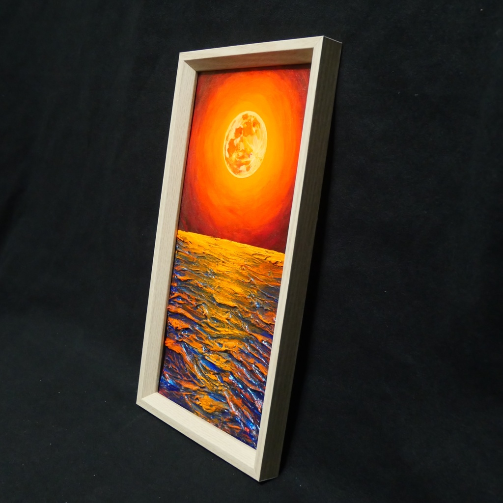 油絵 油彩 油彩画 絵 絵画 長方形ミニ絵画【オレンジ色の満月】