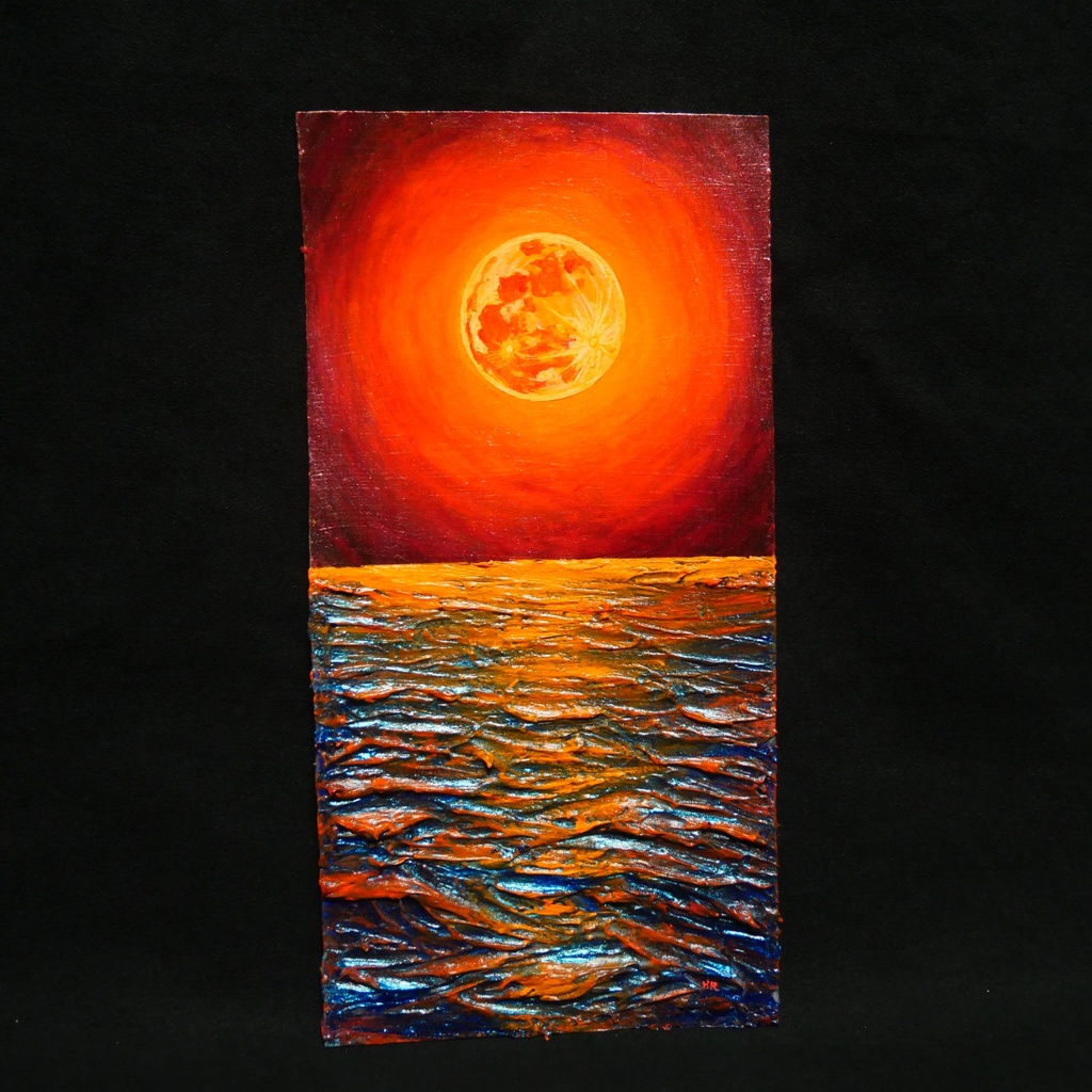 油絵 油彩 油彩画 絵 絵画 長方形ミニ絵画【オレンジ色の満月】