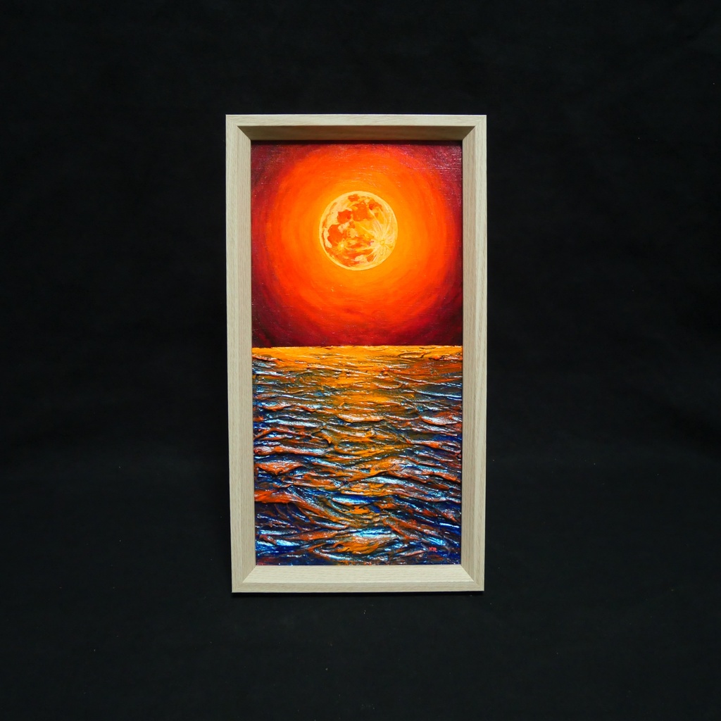 油絵 油彩 油彩画 絵 絵画 長方形ミニ絵画【オレンジ色の満月】