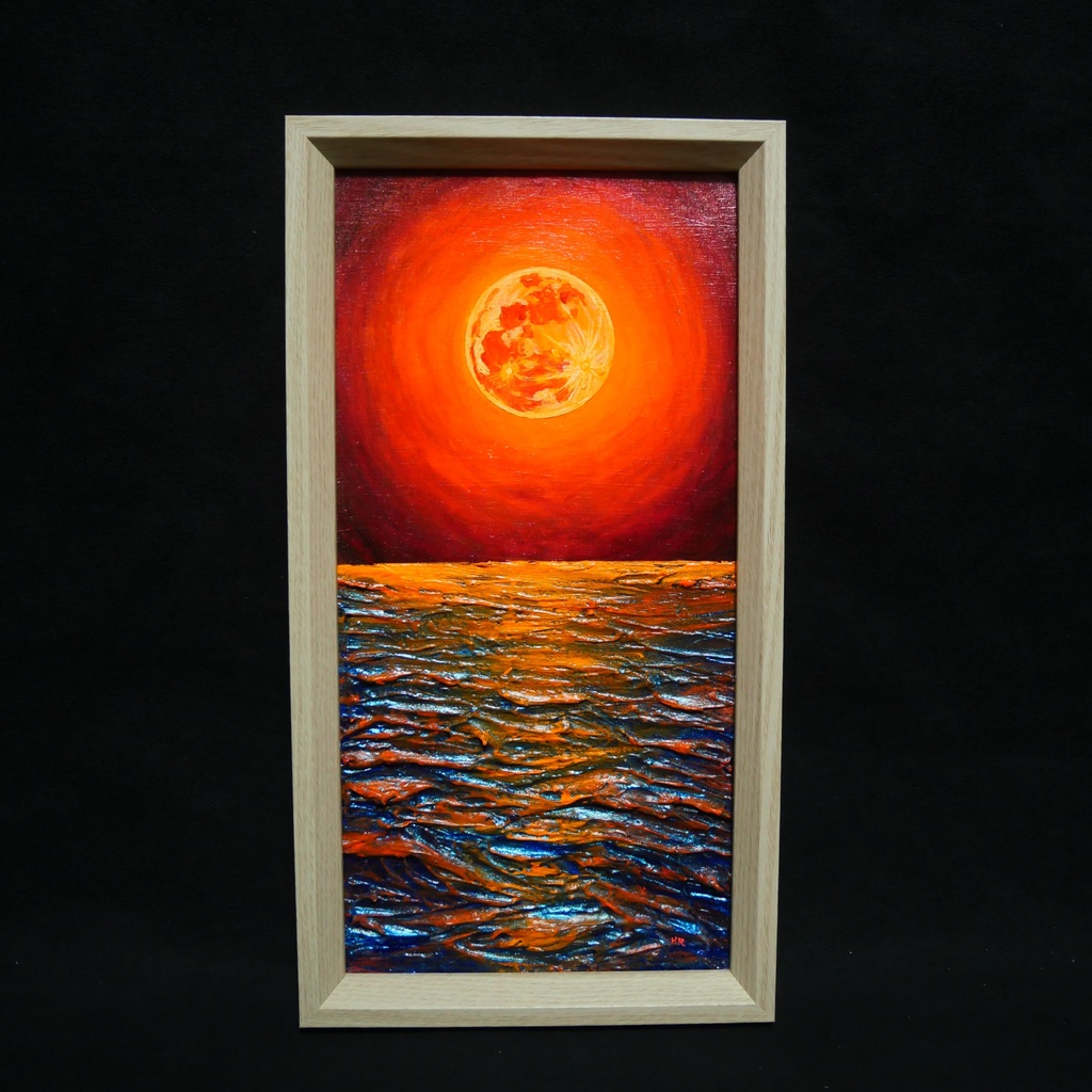油絵 油彩 油彩画 絵 絵画 長方形ミニ絵画【オレンジ色の満月】