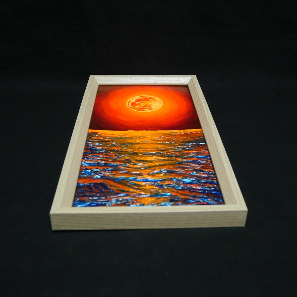 油絵 油彩 油彩画 絵 絵画 長方形ミニ絵画【オレンジ色の満月】