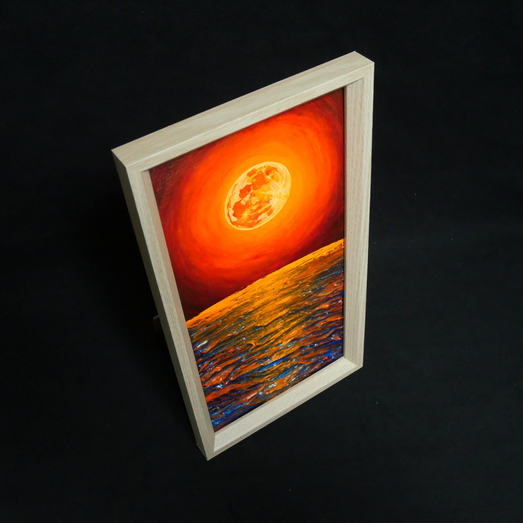 油絵 油彩 油彩画 絵 絵画 長方形ミニ絵画【オレンジ色の満月】