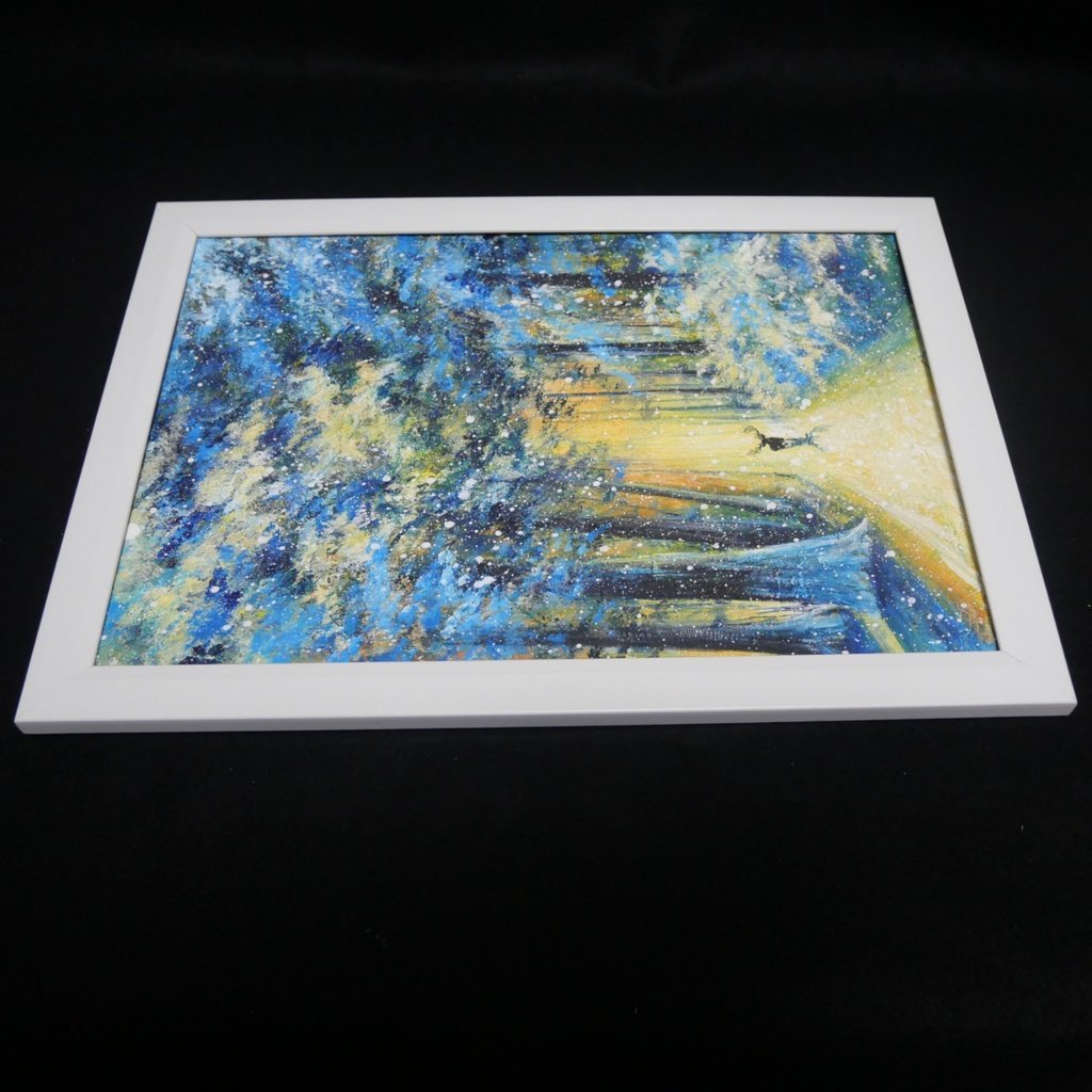 油絵 油彩 油彩画 絵 絵画 【雪景色の中で雪に立つ鹿】