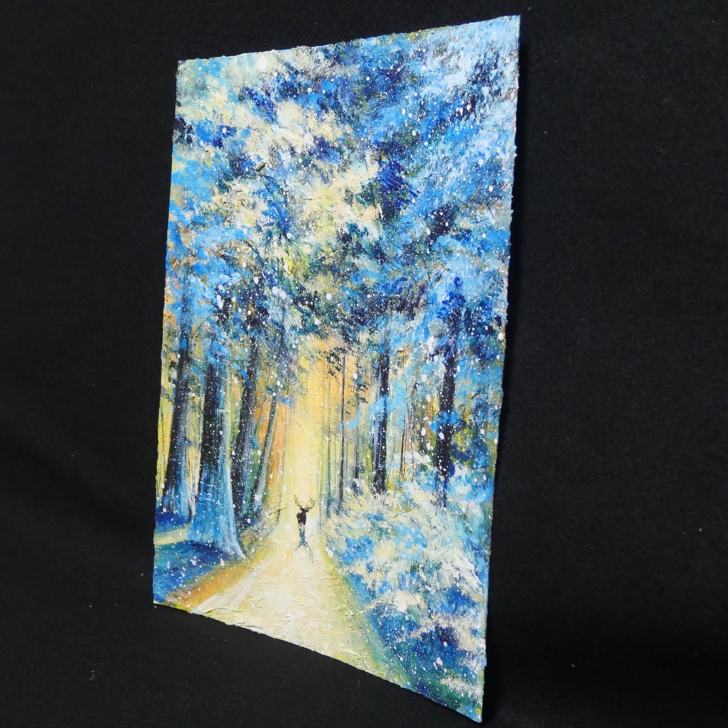 油絵 油彩 油彩画 絵 絵画 【雪景色の中で雪に立つ鹿】