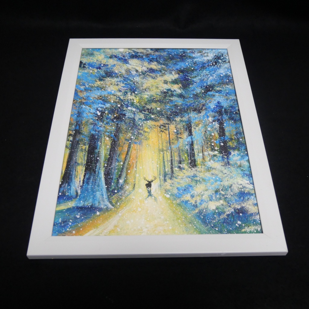 油絵 油彩 油彩画 絵 絵画 【雪景色の中で雪に立つ鹿】