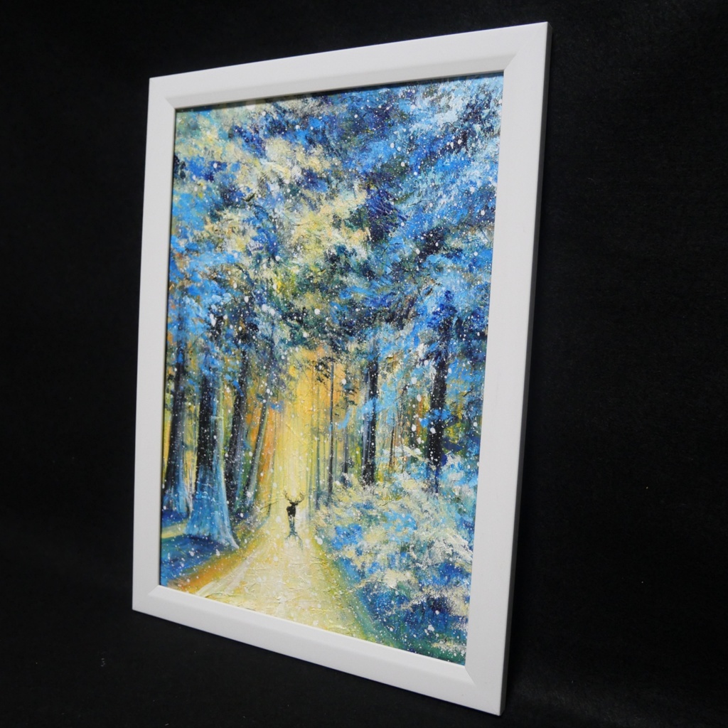 油絵 油彩 油彩画 絵 絵画 【雪景色の中で雪に立つ鹿】